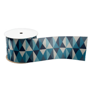 Blue White Black Geometric Rhombic Pattern Satin Ribbon