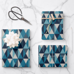 Blue White Black Geometric Rhombic Pattern Wrapping Paper Sheet