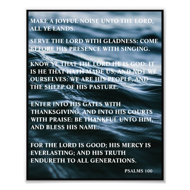 BLUE WHITE BLACK HAPPY THANKSGIVING PSALMS 100 PHOTO PRINT (Front)