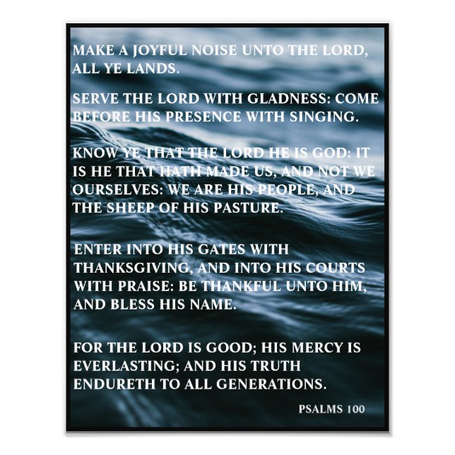 BLUE WHITE BLACK HAPPY THANKSGIVING PSALMS 100 PHOTO PRINT (Front)