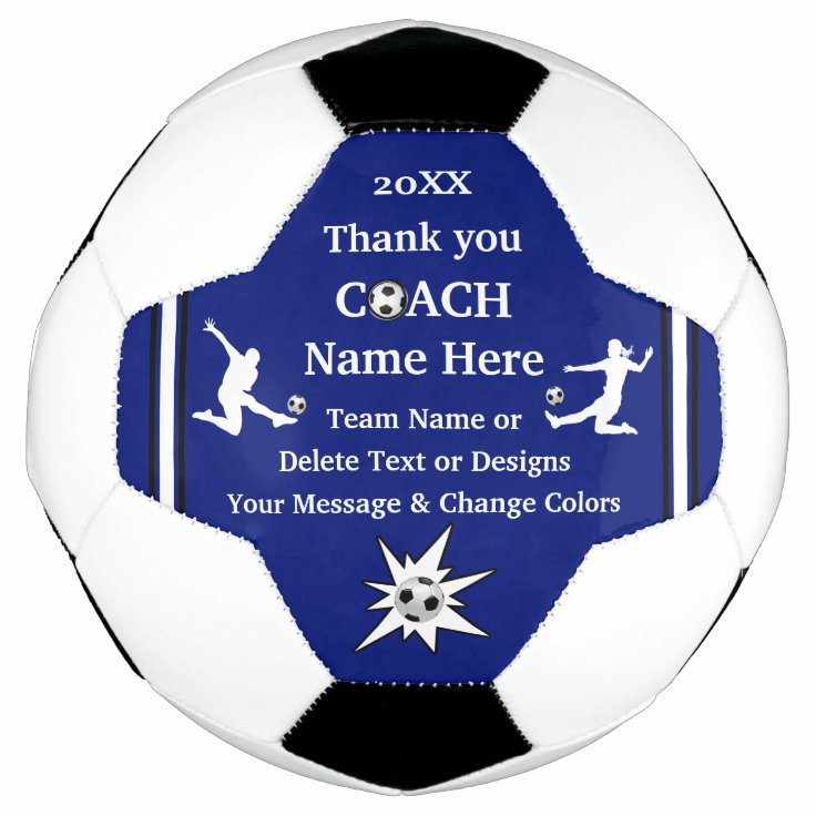 Blue, White, Black Personalised Soccer Coach Gifts Football | Zazzle