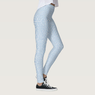 Blue White Block Pattern Leggings