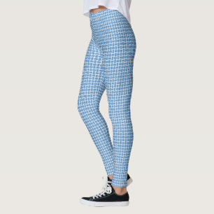 Blue White Block Pattern Leggings
