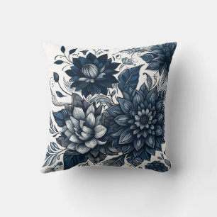 Blue & White Bohemian Floral Print Cushion