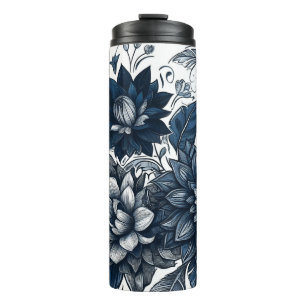 Blue & White Bohemian Floral Print Thermal Tumbler