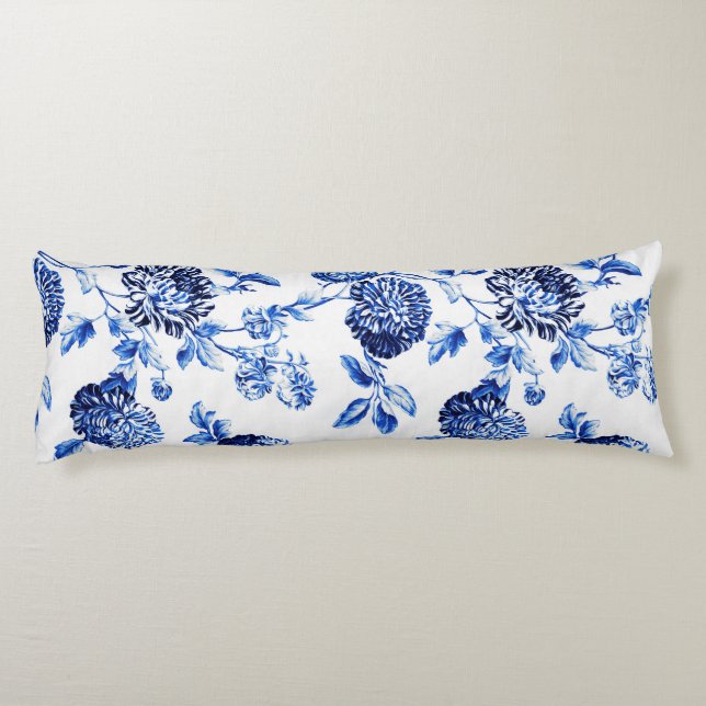 Blue & White Botanical Floral Toile Body Cushion (Back)
