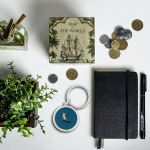 Blue white botanical monogram Keychain