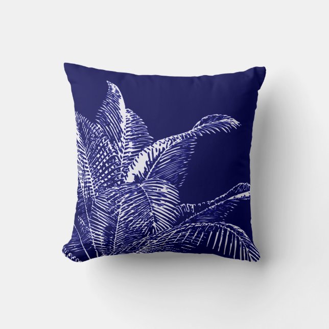 Blue & White Botanical | Tropical Palm Cushion (Front)