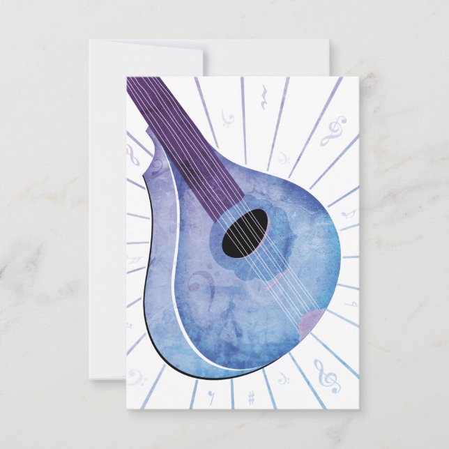 Blue & White Bouzouki Musical Instrument Flat Card (Front)
