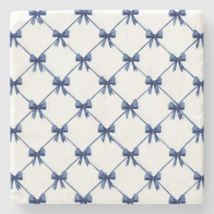 Blue White Bows Christmas Stone Coaster