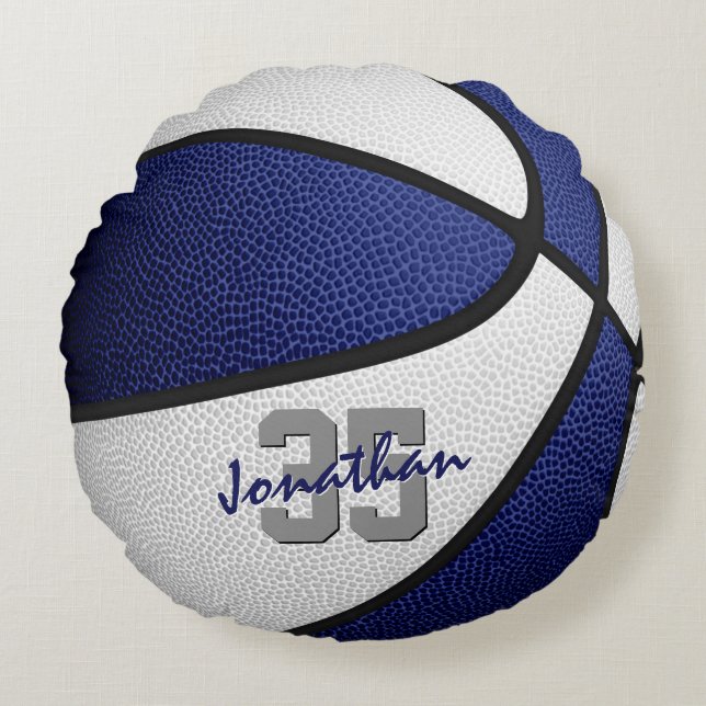 blue white boys girls sports basketball round cushion (Front)