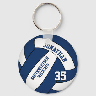 blue white boys team name volleyball key ring