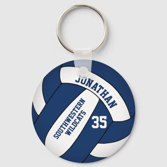 blue white boys' team name volleyball key ring (Front)