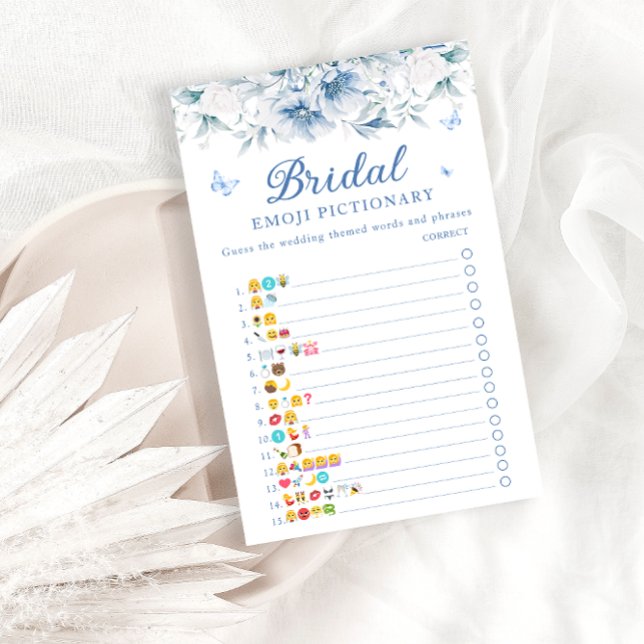 Blue White Bridal Shower Emoji Pictionary Game  (Creator Uploaded)