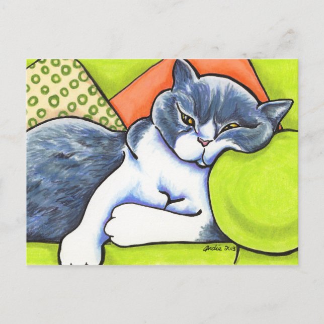 Blue White British Shorthair Cosy Off-Leash Art™ Postcard (Front)