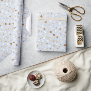 Blue White Brown Dots Birthday Wrapping Paper