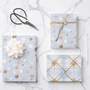 Blue White Brown Dots Stripes Birthday Wrapping Paper Sheet