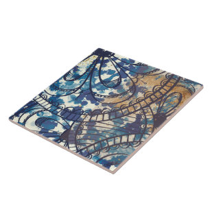 Blue white brown patterned loft style tile