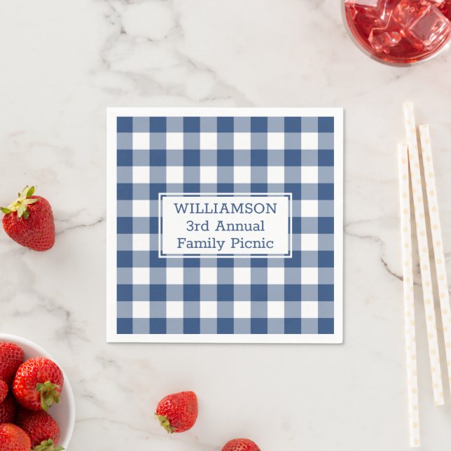 Blue White Buffalo Check Your Name Family Picnic Napkin (Insitu)