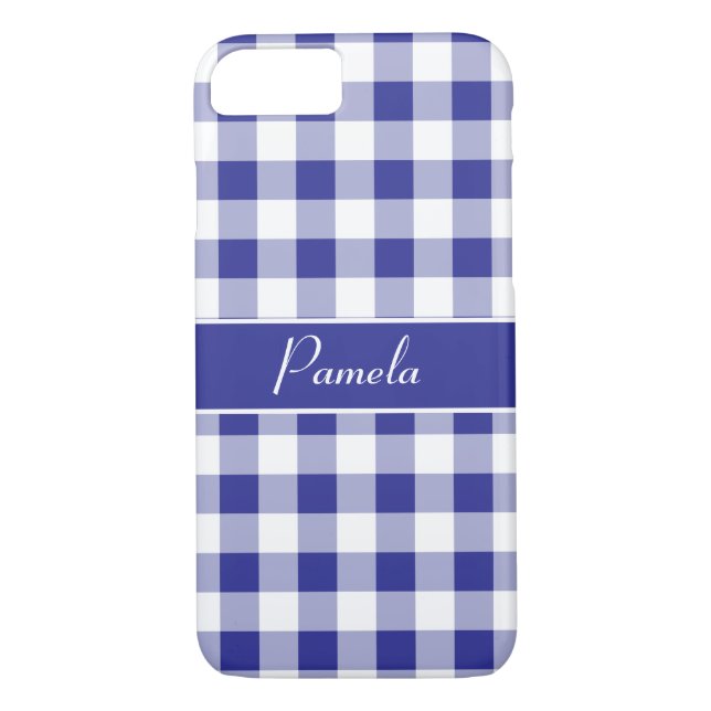 Blue White Buffalo Plaid Pattern Personalise Case-Mate iPhone Case (Back)