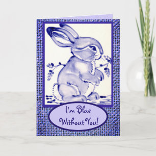 Blue White Bunny Rabbit Miss You Note Blank Card
