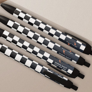 Blue & White Business logo Company brand Checkers Black Ink Pen
