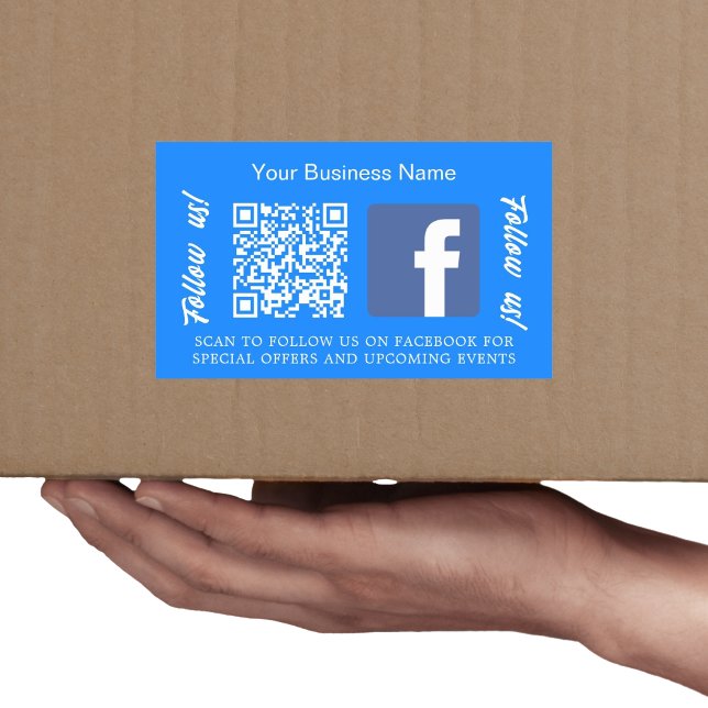 Blue white business name qr code Facebook Rectangular Sticker (Creator Uploaded)