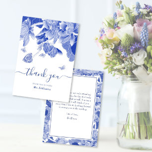 Blue & White Butterfly Flowers Bridal Shower Thank You Card