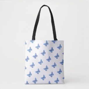 Blue White Butterfly  Tote Bag