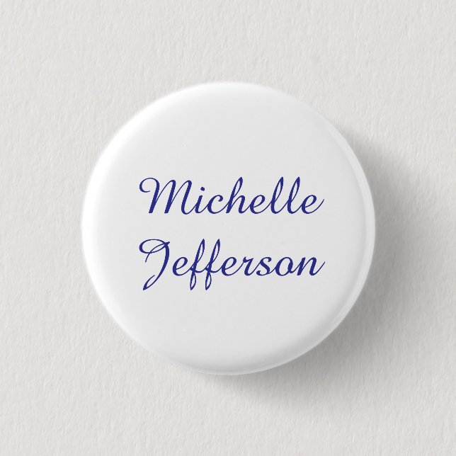 Blue & White Calligraphy Elegant Chic Modern 3 Cm Round Badge (Front)