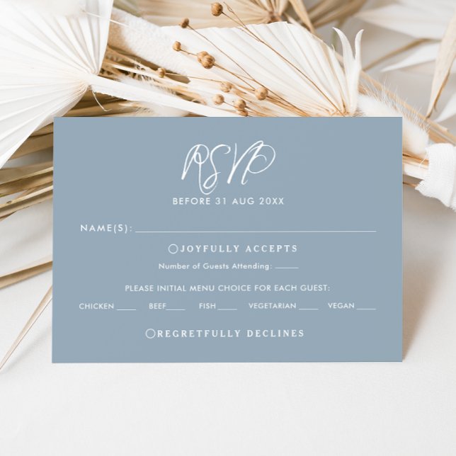 Blue & White Calligraphy RSVP Wedding Reply Card (Creator Uploaded)