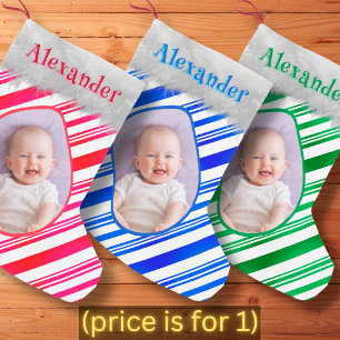 Blue White Candy Cane Patterns Christmas Photo Fun Small Christmas Stocking