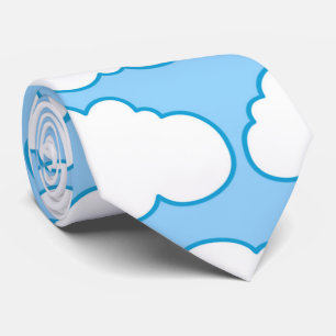Blue White Cartoon Clouds Personalised Tie