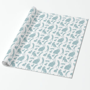Blue White Cats Birthday Wrapping Paper