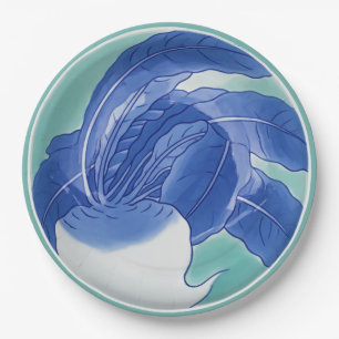 Blue White Celadon Chinoiserie Turnip Faux China Paper Plate