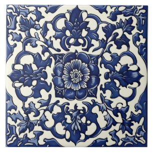 Blue & White Ceramic Tile, Rose, Chinese Style Tile