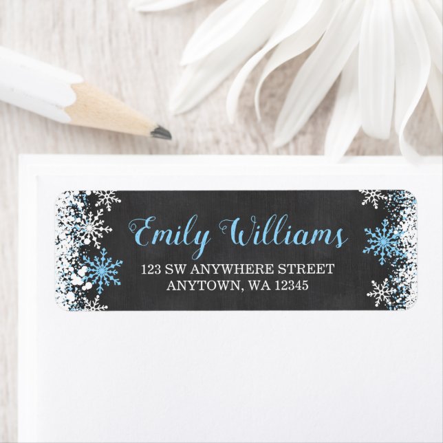 Blue White Chalkboard Snowflake Return Address (Insitu)