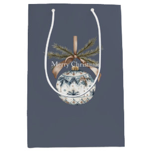 Blue White Champagne Gold Ornaments Christmas Medium Gift Bag