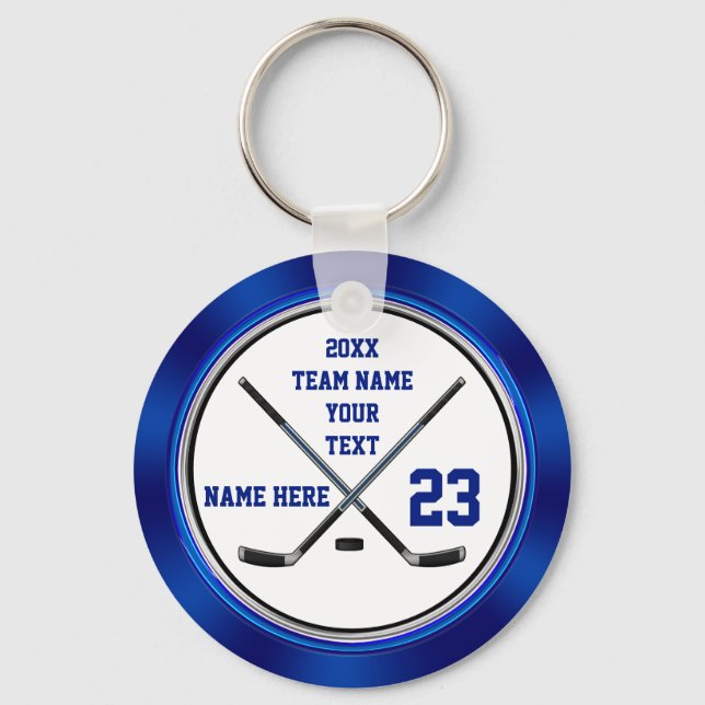 Blue White Cheap Gifts Hockey for Players, Hockey Key Ring (Front)