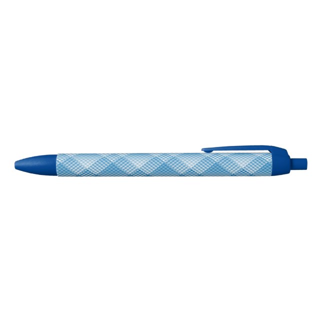Blue White Checker Abstract Pattern Black Ink Pen (Top)