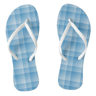 Blue White Checker Abstract Pattern Flip Flops