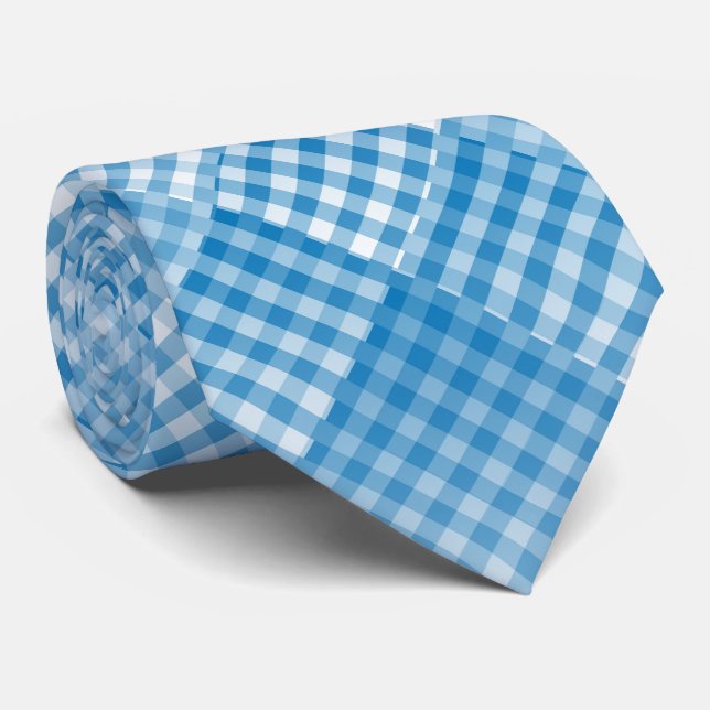 Blue White Checker Abstract Pattern Tie (Rolled)