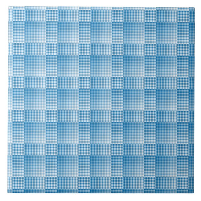 Blue White Checker Abstract Pattern Tile (Front)