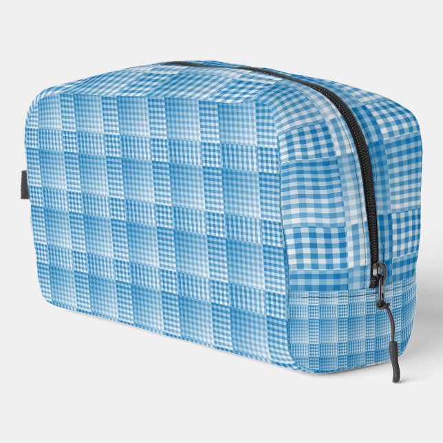 Blue White Checker Abstract Pattern Toiletry Bag (Right Corner)