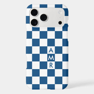 Blue White Checkered Pattern Custom Monogram