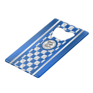 Blue White Checkered Racing Stripe Stainless Steel
