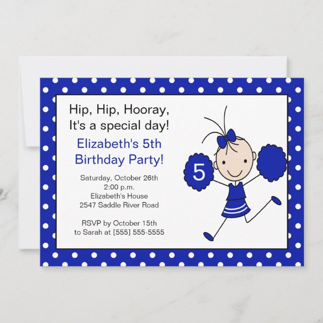 Blue & White Cheerleader Cheer Birthday Invitation (Front)