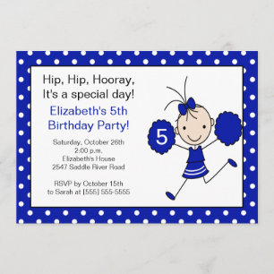 Blue & White Cheerleader Cheer Birthday Invitation