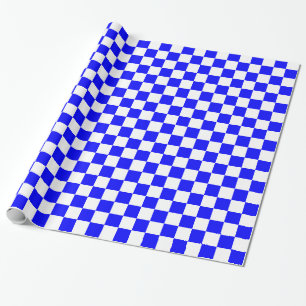 Blue, white chequerboard squares wrapping paper