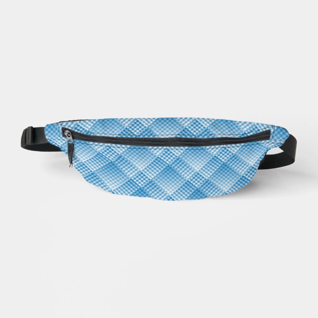 Blue White Chequered Abstract Pattern Bum Bags (Front)